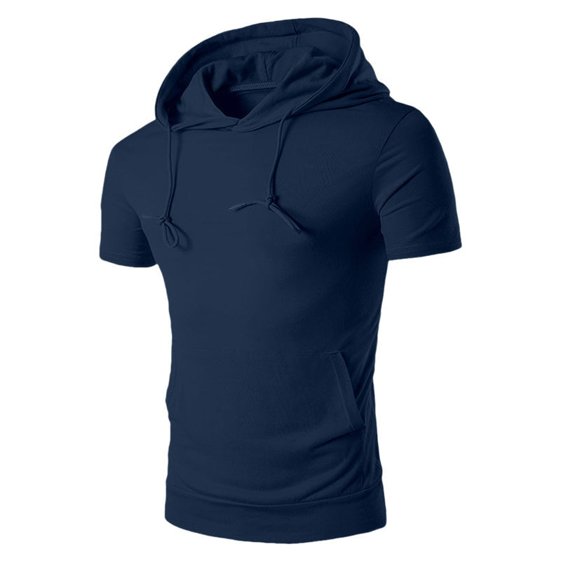 Herren Kapuzen Kurzarm T-Shirt mit Tasche