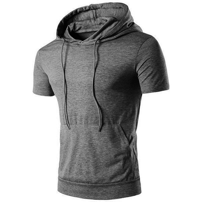 Herren Kapuzen Kurzarm T-Shirt mit Tasche