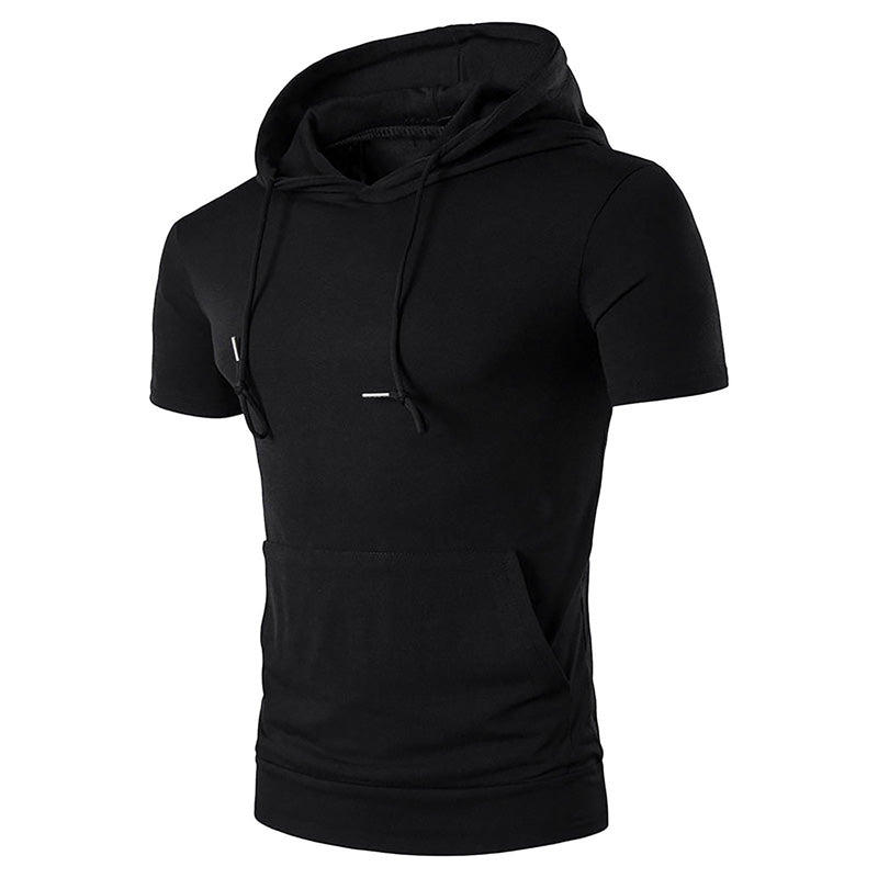 Herren Kapuzen Kurzarm T-Shirt mit Tasche