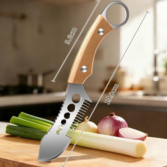 🎉 Sale 2026 – Über 16.000 verkauft! 🥬 Multifunktionales Gemüseschneidemesser – Kammklinge für perfekte Julienne-Streifen, Fischentschupper & Kräuterstripper – Ein Messer, drei Funktionen! ✨