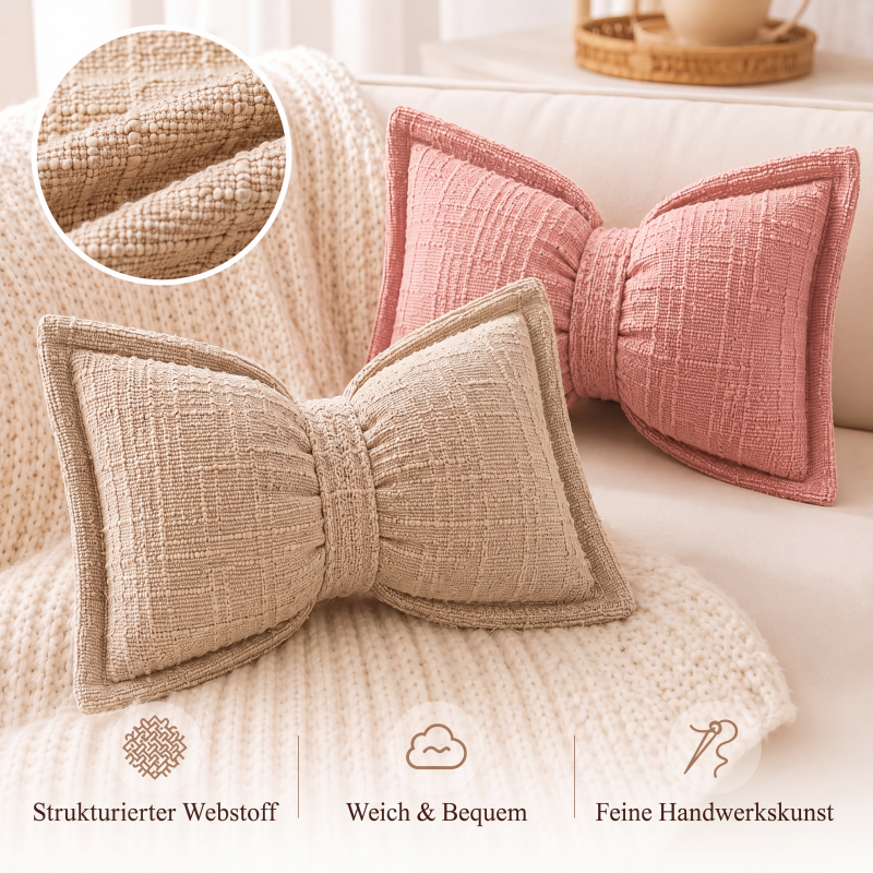 🎀 Chenille-Kissen Schleifenform | Weiches Dekokissen für Sofa & Bett – Flauschig & Gemütlich ✨