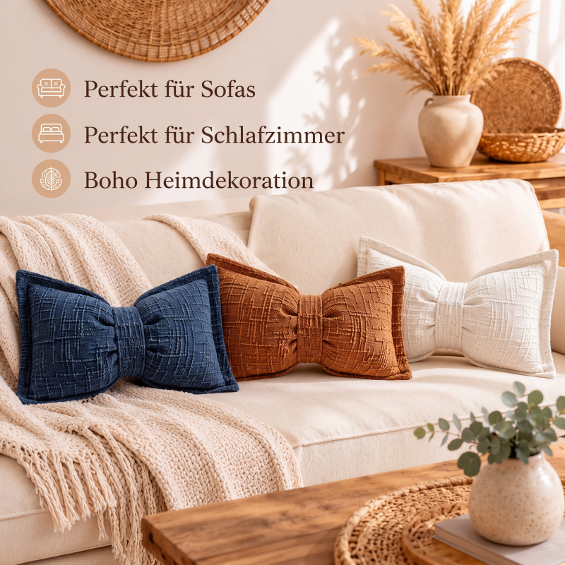 🎀 Chenille-Kissen Schleifenform | Weiches Dekokissen für Sofa & Bett – Flauschig & Gemütlich ✨