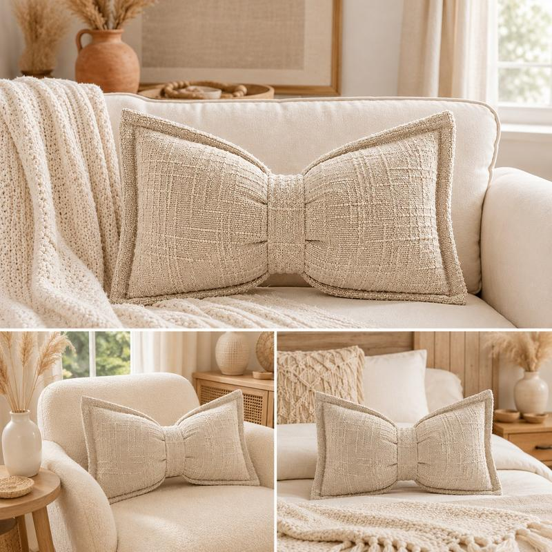 🎀 Chenille-Kissen Schleifenform | Weiches Dekokissen für Sofa & Bett – Flauschig & Gemütlich ✨
