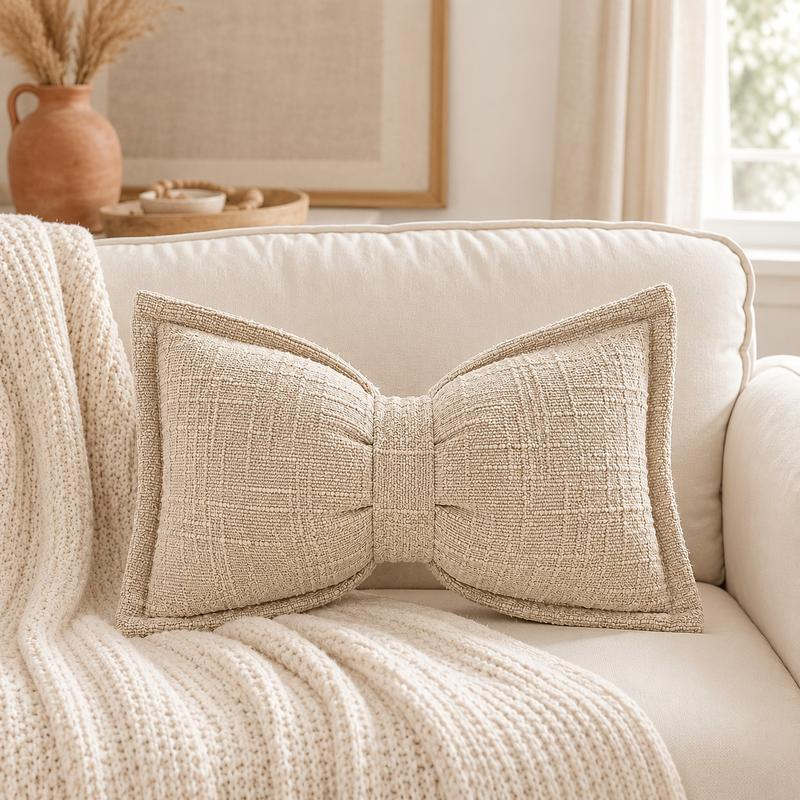 🎀 Chenille-Kissen Schleifenform | Weiches Dekokissen für Sofa & Bett – Flauschig & Gemütlich ✨