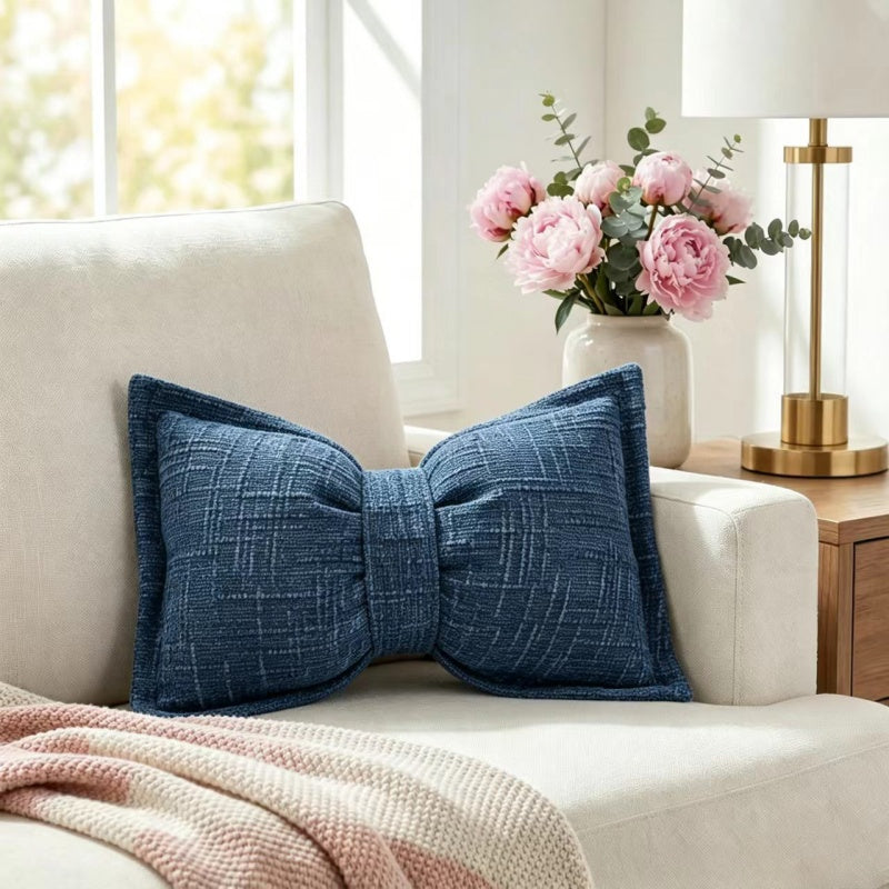 🎀 Chenille-Kissen Schleifenform | Weiches Dekokissen für Sofa & Bett – Flauschig & Gemütlich ✨
