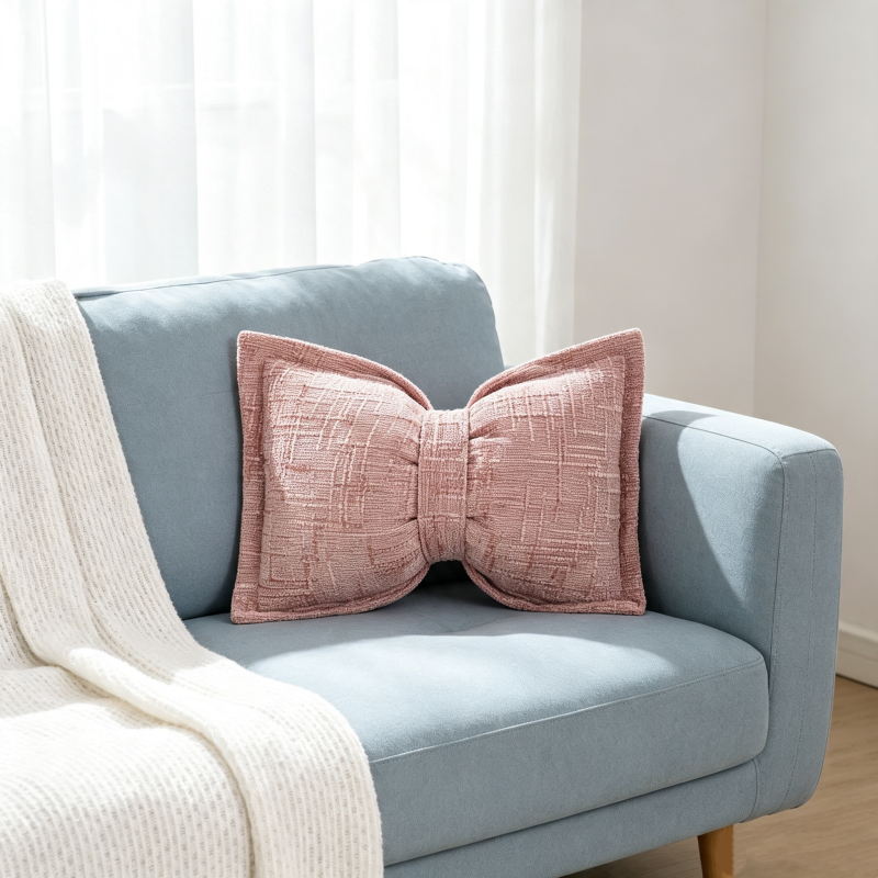 🎀 Chenille-Kissen Schleifenform | Weiches Dekokissen für Sofa & Bett – Flauschig & Gemütlich ✨