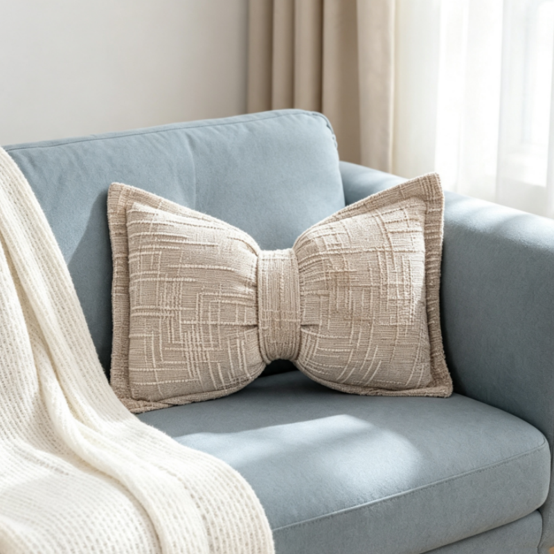 🎀 Chenille-Kissen Schleifenform | Weiches Dekokissen für Sofa & Bett – Flauschig & Gemütlich ✨