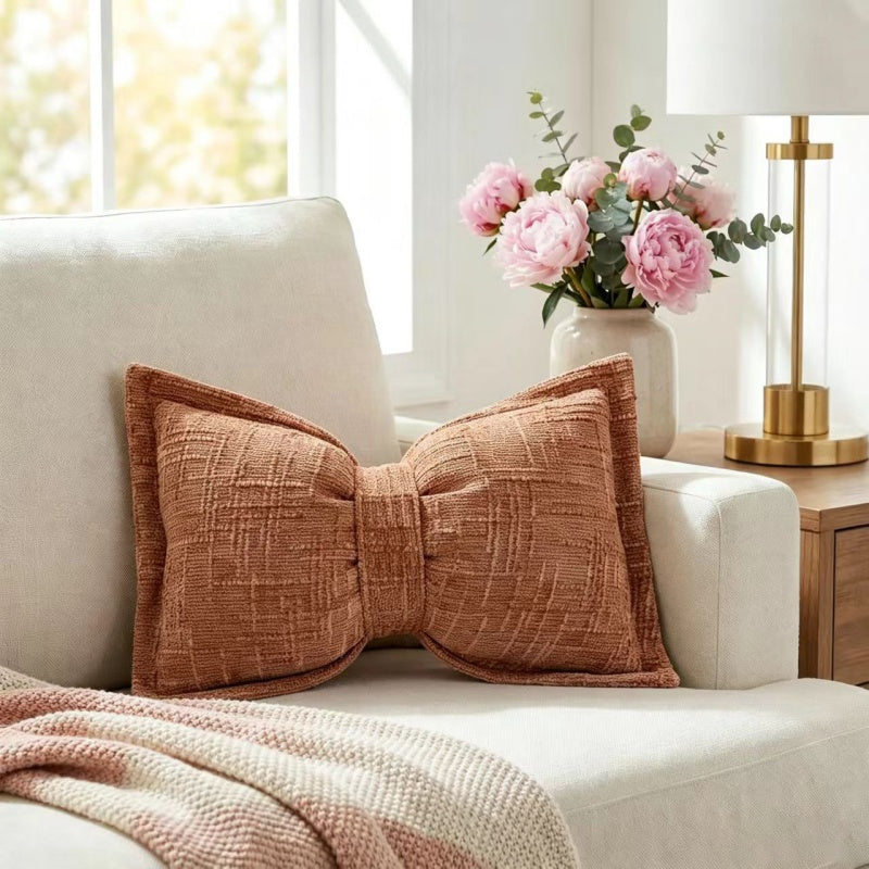 🎀 Chenille-Kissen Schleifenform | Weiches Dekokissen für Sofa & Bett – Flauschig & Gemütlich ✨