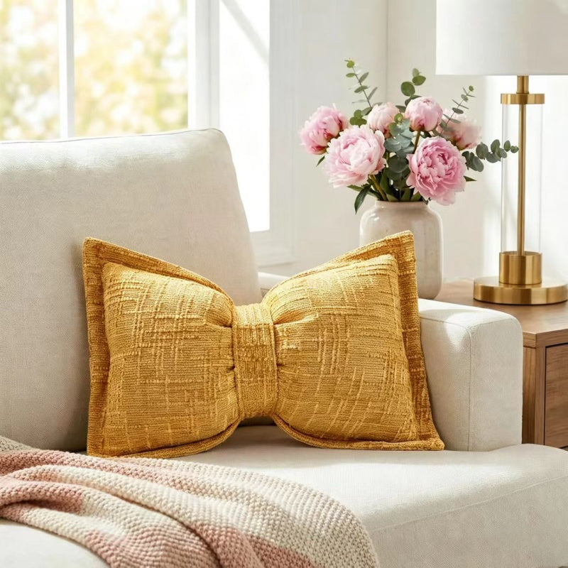 🎀 Chenille-Kissen Schleifenform | Weiches Dekokissen für Sofa & Bett – Flauschig & Gemütlich ✨