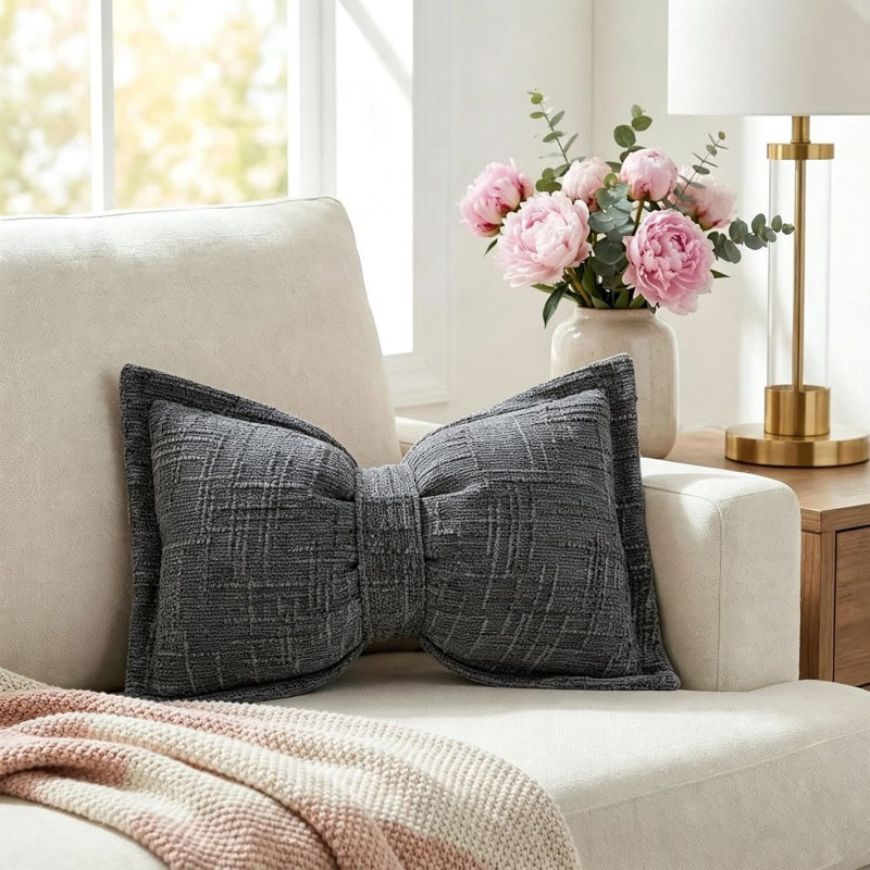 🎀 Chenille-Kissen Schleifenform | Weiches Dekokissen für Sofa & Bett – Flauschig & Gemütlich ✨