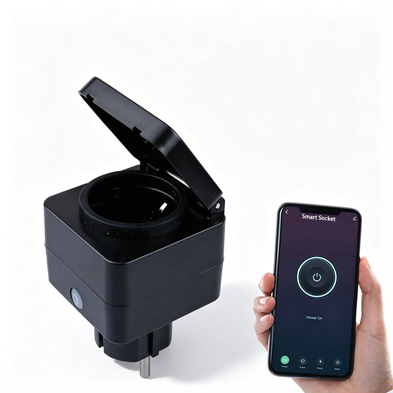 WLAN-Außensteckdose mit Stromzähler, IP54, kompatibel mit Alexa, Google Home & Matter, Fernsteuerung, Zeitplan, 2,4 GHz, 3680W