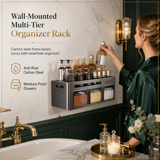 🔥 50 % Rabatt! 🧂 Gewürzregal ohne Bohren – Wandmontierter Küchen Organizer mit Gewürzgläsern & Löffeln