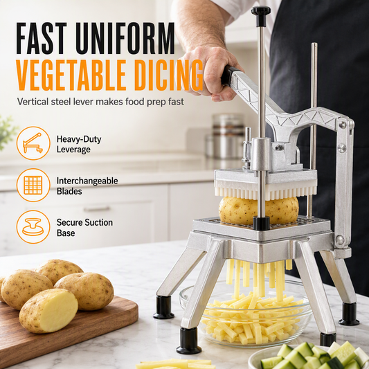 🔪 50% RABATT! ✨ Vertikaler manueller Gemüseschneider & Würfler – Pommes-Frites-Schneider aus Edelstahl, hochbelastbare Hebelwirkung & 4 scharfe Klingen – Schnelles gleichmäßiges Schneiden für Kartoffeln, Gurken & Radieschen 🥔