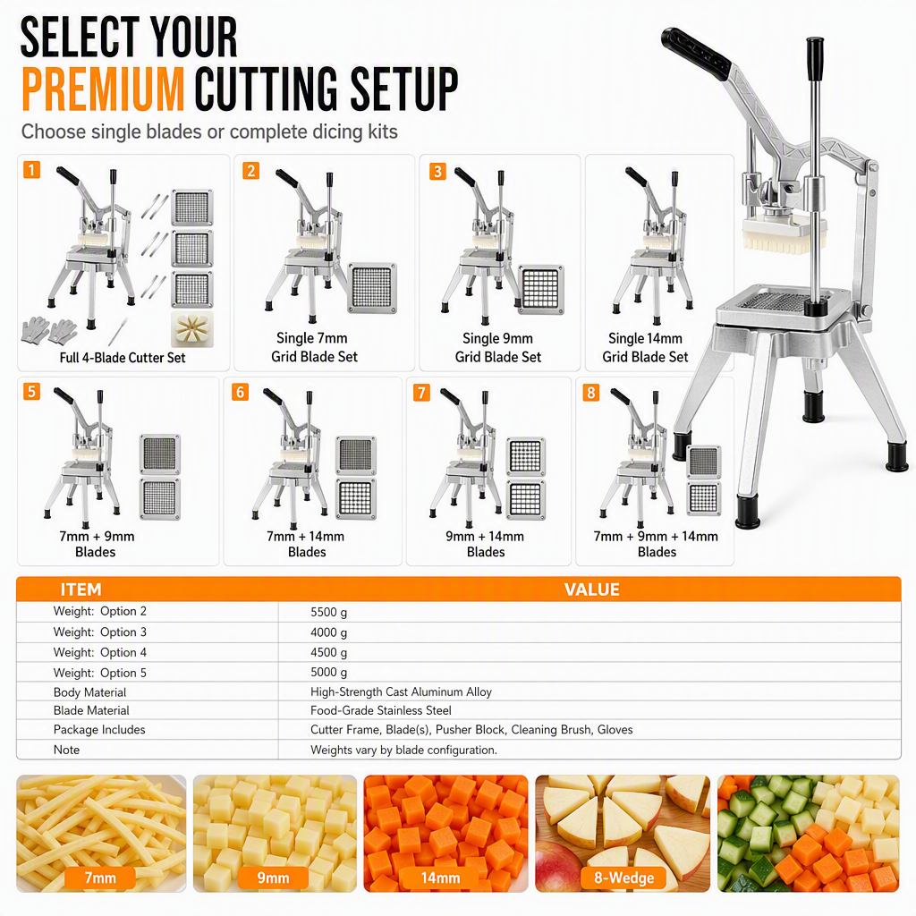 🔪 50% RABATT! ✨ Vertikaler manueller Gemüseschneider & Würfler – Pommes-Frites-Schneider aus Edelstahl, hochbelastbare Hebelwirkung & 4 scharfe Klingen – Schnelles gleichmäßiges Schneiden für Kartoffeln, Gurken & Radieschen 🥔