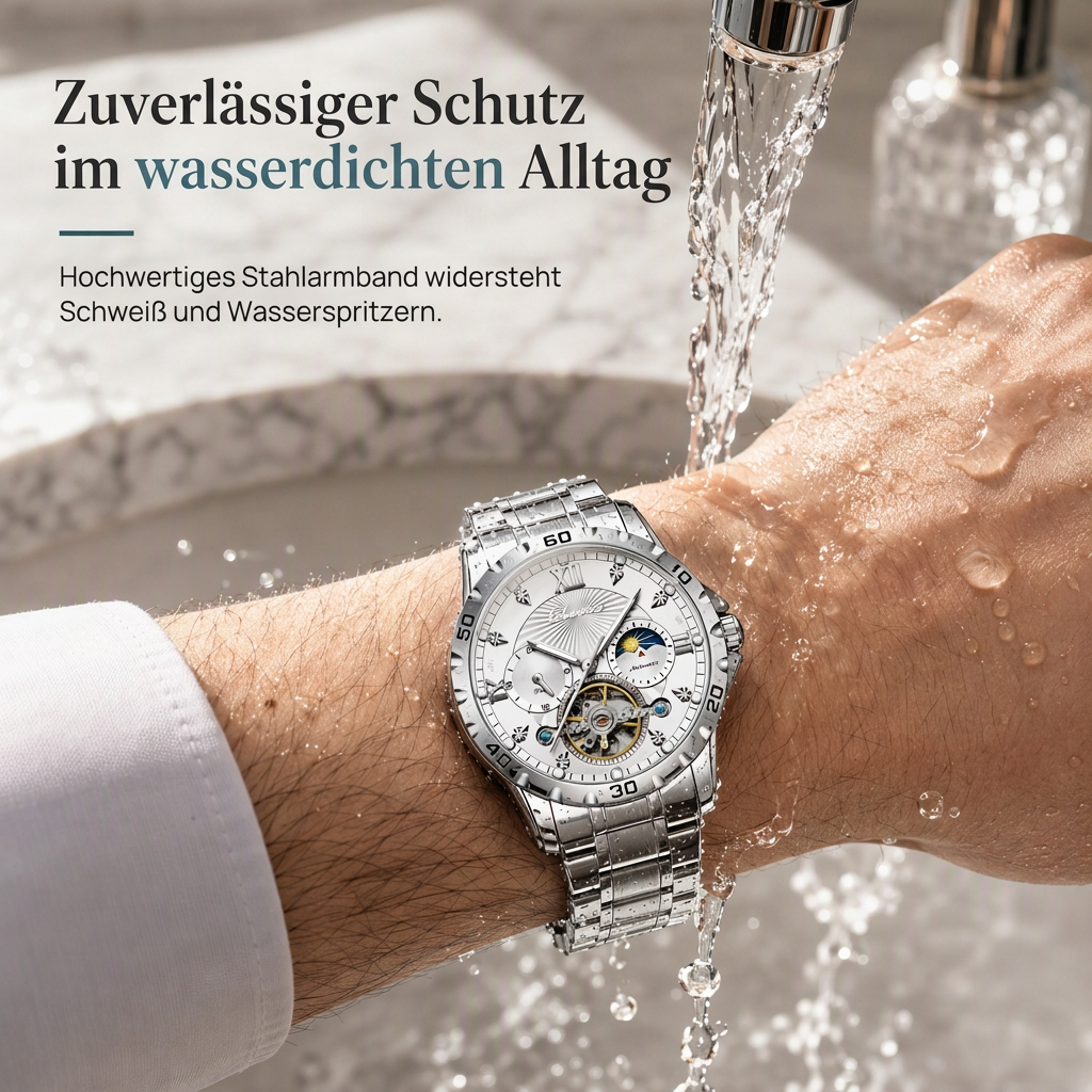 Automatische mechanische Uhr für Herren, leuchtend, wasserdicht, Geschäfts-Skelettuhr mit Schwungrad und Edelstahlarmband