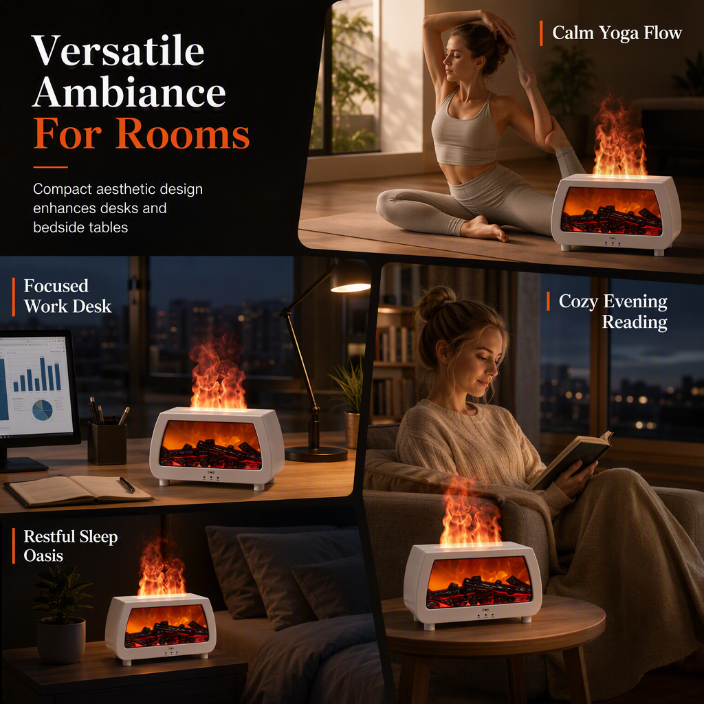 🔥 Kamin-Luftbefeuchter mit Flammeneffekt & Aroma-Diffusor – automatische Duftabgabe, für ätherische Öle