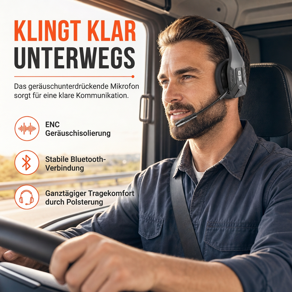 Drahtloses Bluetooth-Headset für Callcenter mit ENC-Umgebungsgeräuschunterdrückung und automatischer Kopplung für Kundenservice und Lkw-Fahrer