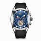 🕰️ Herren Tonneau Quarz-Chronograph mit skelettiertem Zifferblatt, Mondphase, Kalender & Silikonarmband
