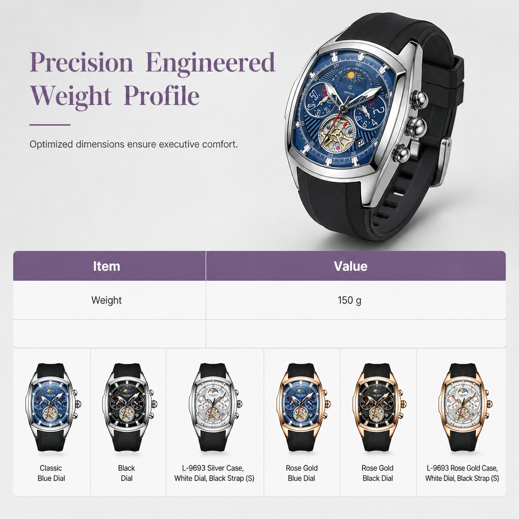 🕰️ Herren Tonneau Quarz-Chronograph mit skelettiertem Zifferblatt, Mondphase, Kalender & Silikonarmband