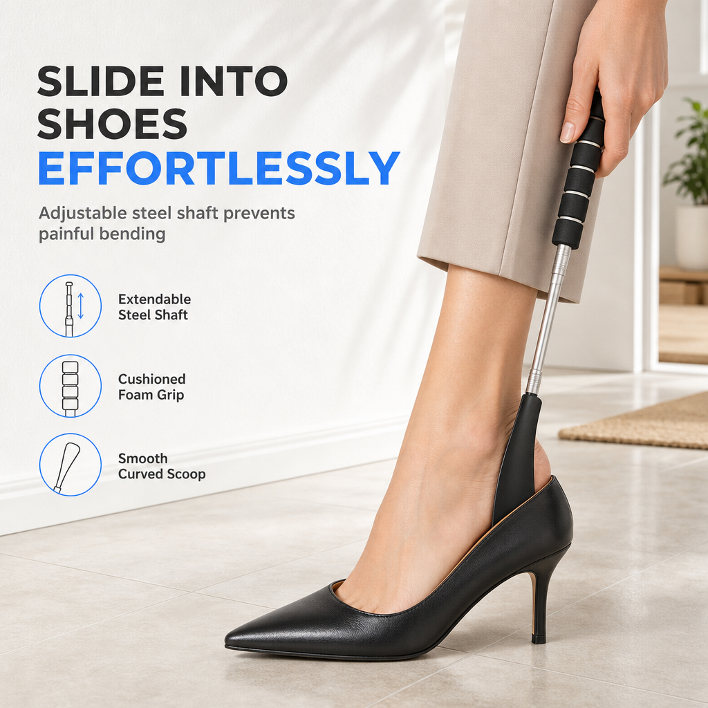 👞JETZT 50 % RABATT! ! 📏 Ausziehbarer Teleskop-Schuhlöffel aus Edelstahl – Praktisch für unterwegs, platzsparend & langlebig – Für jedes Schuhwerk – Einfach ausziehen, Schuhe anziehen, zusammenstecken ✨