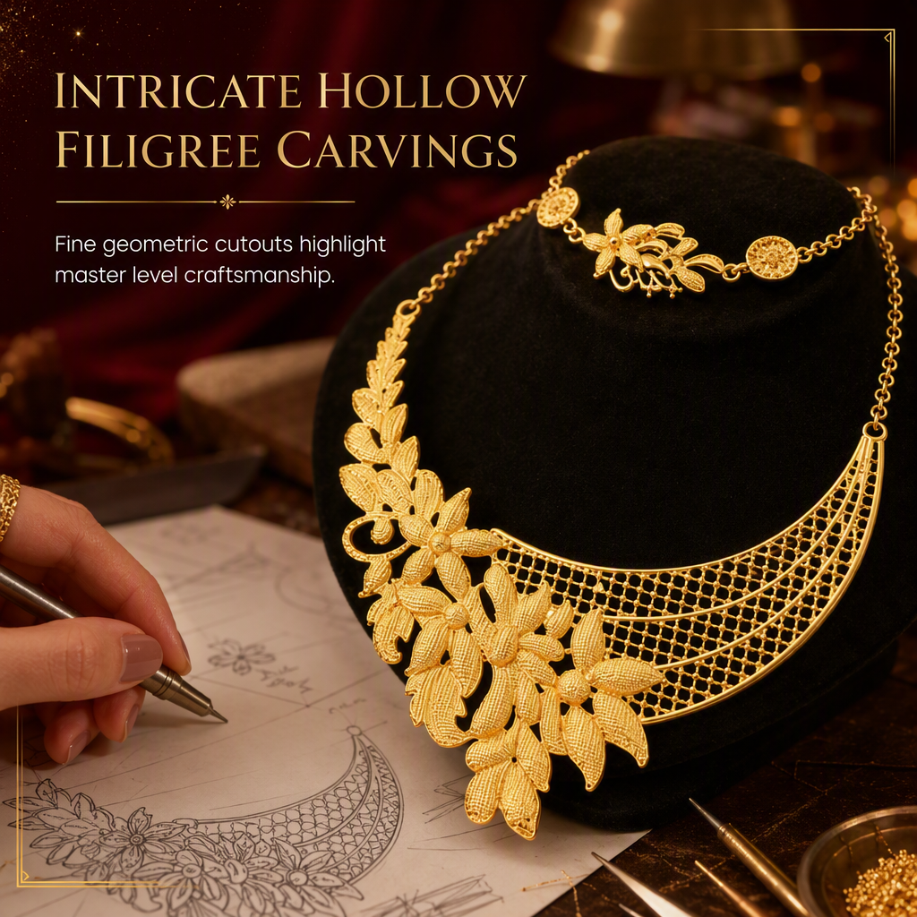 ⏳Limited-time 50% off⏰24K Gold Plated Bridal Jewelry Set | Dubai Indian Style | Necklace Bracelet Ring & Earrings Set for Women💛💍📿
