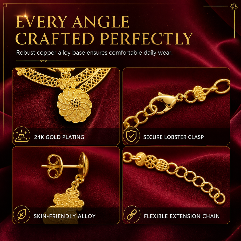 ⏳Limited-time 50% off⏰24K Gold Plated Bridal Jewelry Set | Dubai Indian Style | Necklace Bracelet Ring & Earrings Set for Women💛💍📿