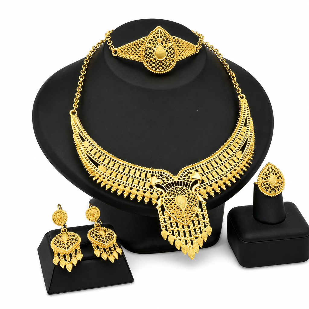 ⏳Limited-time 50% off⏰24K Gold Plated Bridal Jewelry Set | Dubai Indian Style | Necklace Bracelet Ring & Earrings Set for Women💛💍📿
