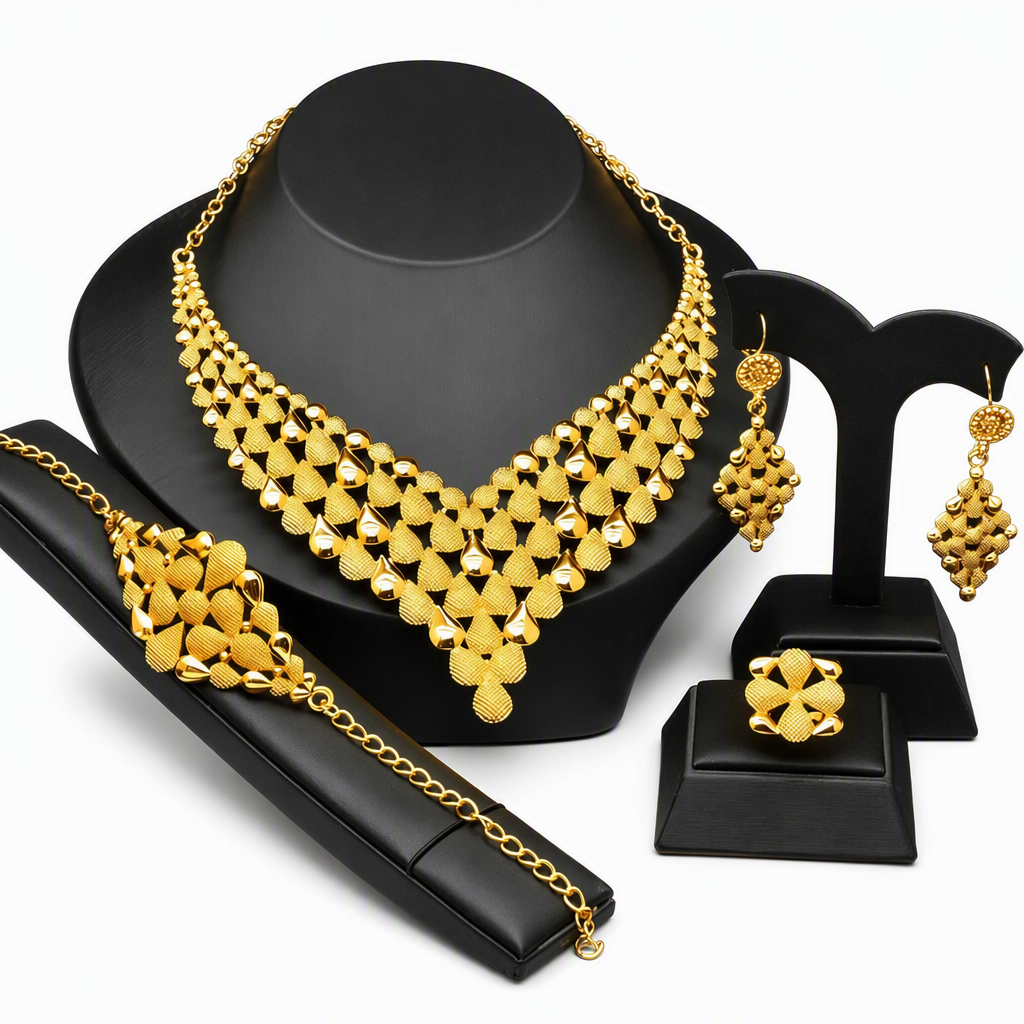 ⏳Limited-time 50% off⏰24K Gold Plated Bridal Jewelry Set | Dubai Indian Style | Necklace Bracelet Ring & Earrings Set for Women💛💍📿