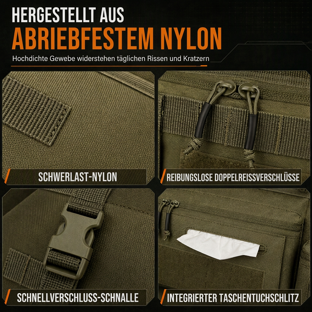 📢📢50% RABATT !!⏰Robuster taktischer Rücksitz-Organizer für Autos aus Nylon, Mehrfachtaschen-Aufbewahrungstasche mit Reißverschluss für SUVs