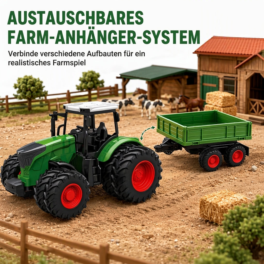 Großes Kinder-Spielzeugset: Farmtraktor mit Anhänger und Zubehör, reibungsbetrieben und ferngesteuertes Baufahrzeug für Jungen