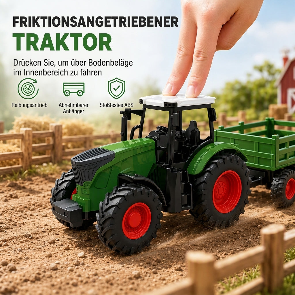 Großes Kinder-Spielzeugset: Farmtraktor mit Anhänger und Zubehör, reibungsbetrieben und ferngesteuertes Baufahrzeug für Jungen