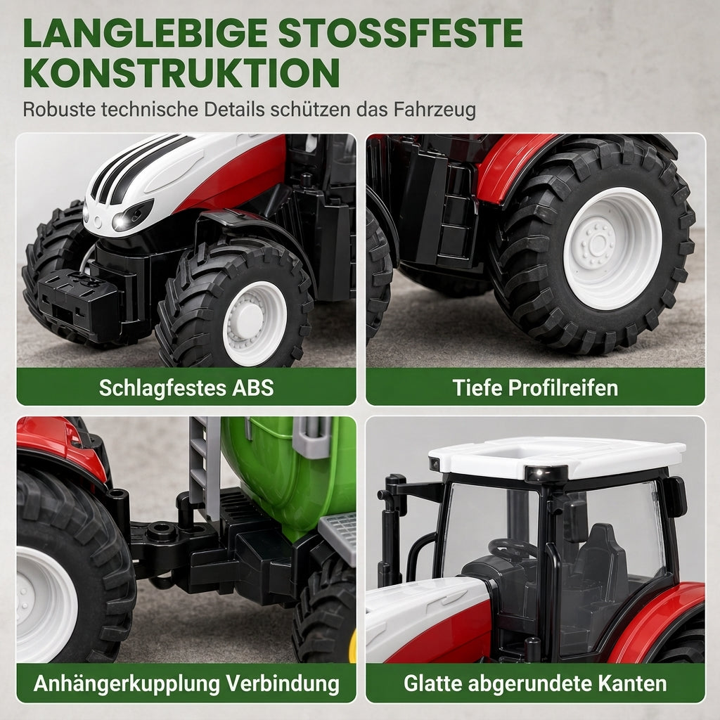 Großes Kinder-Spielzeugset: Farmtraktor mit Anhänger und Zubehör, reibungsbetrieben und ferngesteuertes Baufahrzeug für Jungen