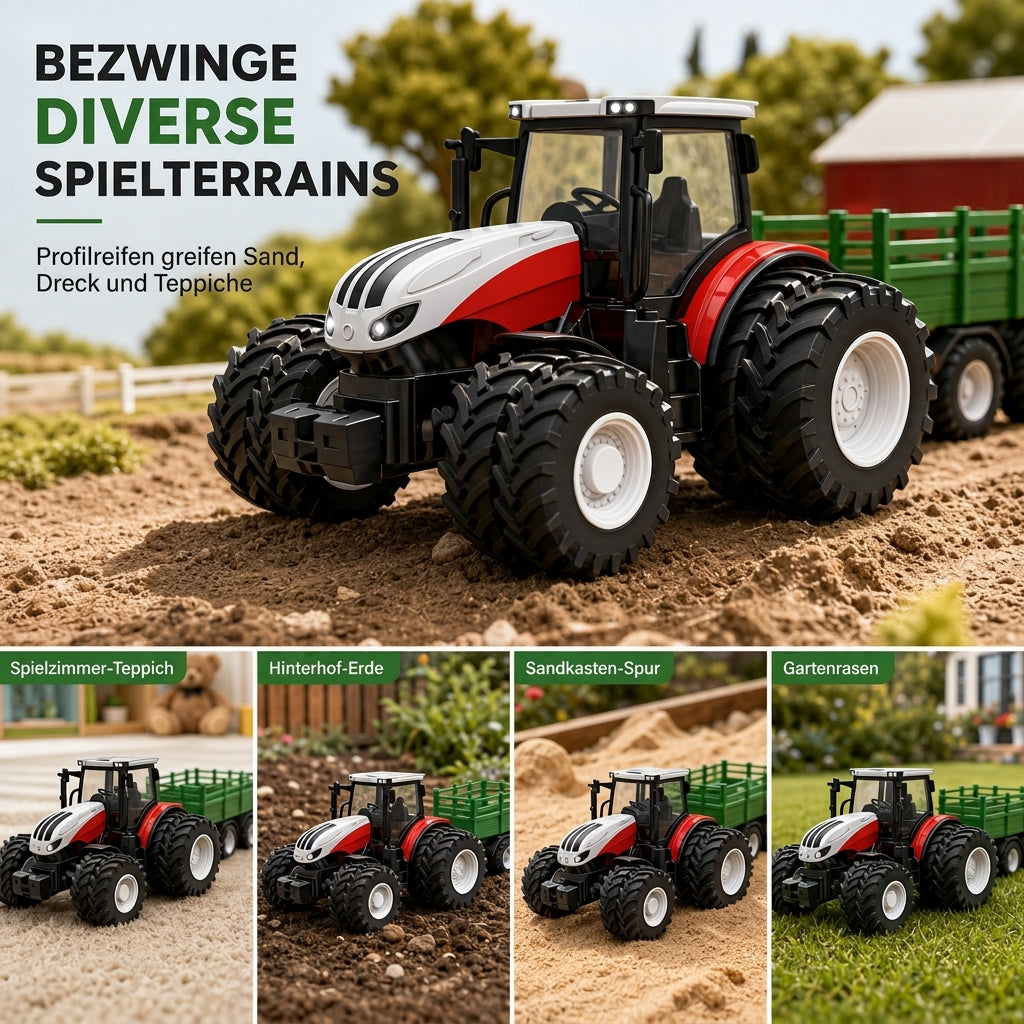 Großes Kinder-Spielzeugset: Farmtraktor mit Anhänger und Zubehör, reibungsbetrieben und ferngesteuertes Baufahrzeug für Jungen