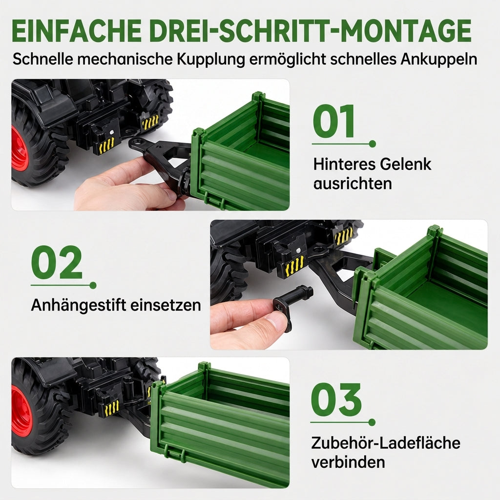 Großes Kinder-Spielzeugset: Farmtraktor mit Anhänger und Zubehör, reibungsbetrieben und ferngesteuertes Baufahrzeug für Jungen