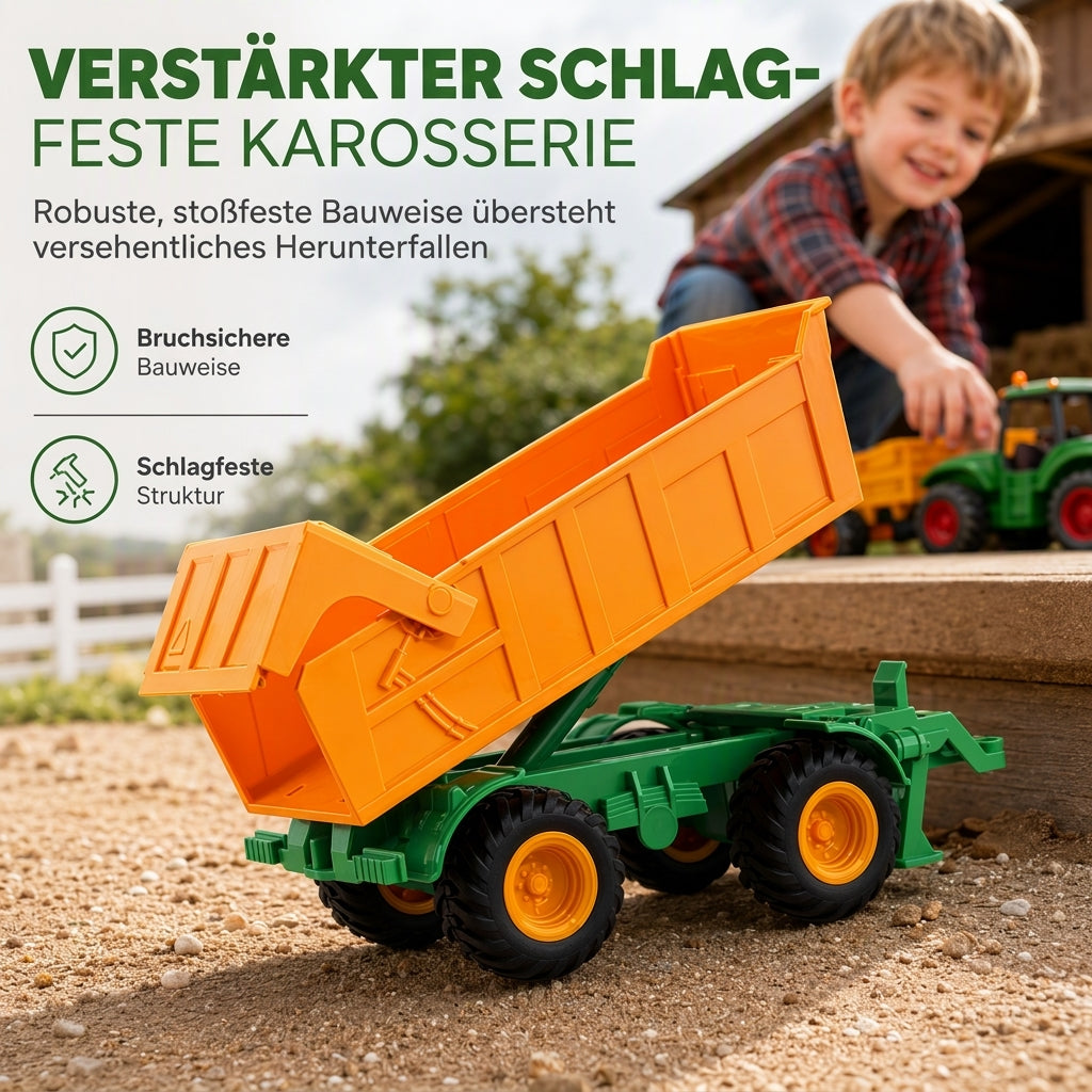 Großes Kinder-Spielzeugset: Farmtraktor mit Anhänger und Zubehör, reibungsbetrieben und ferngesteuertes Baufahrzeug für Jungen