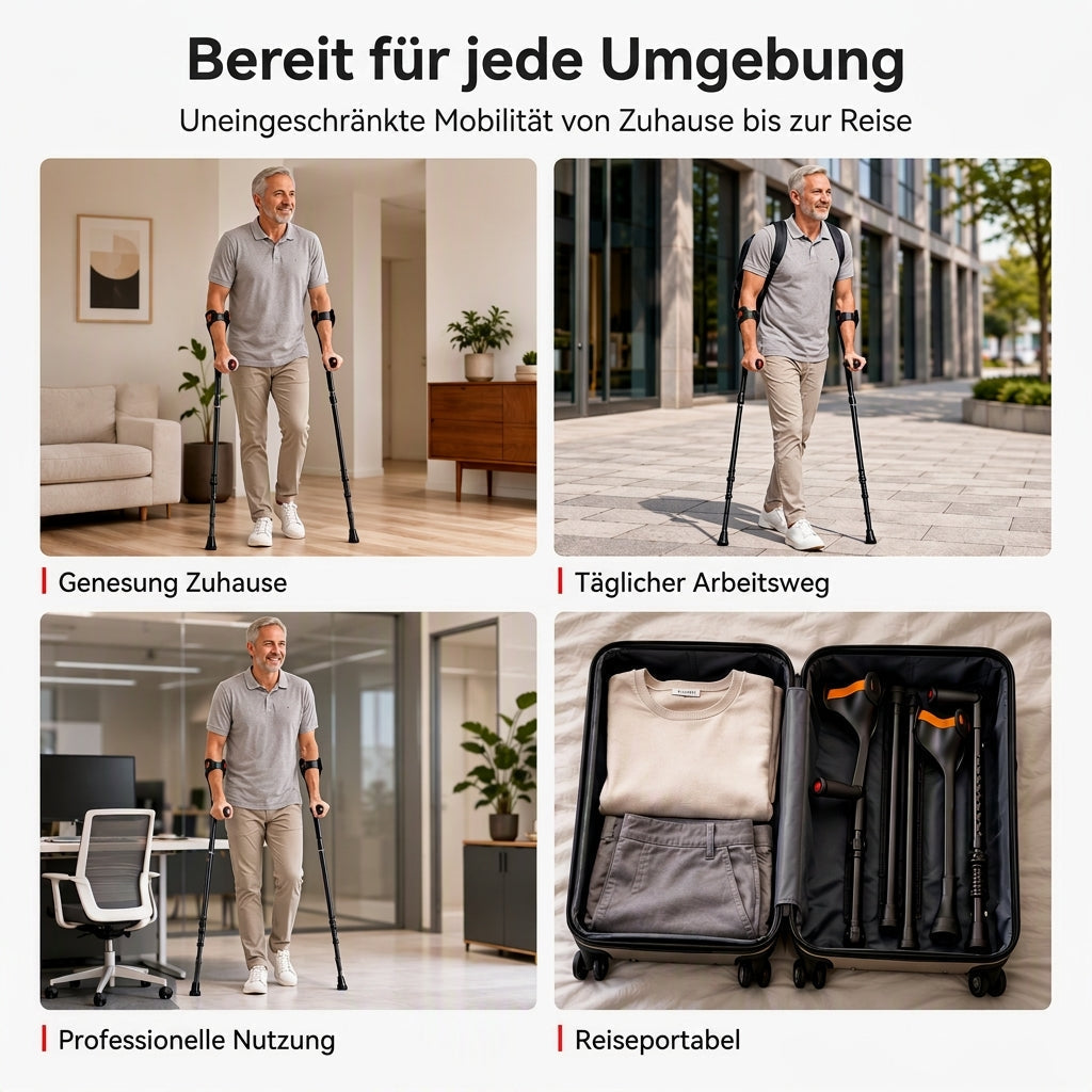 ✨ JETZT 50 % RABATT! !✨ Faltbare Unterarmgehstützen – stoßdämpfendes Federsystem, verstärkter Aluminiumschaft & rutschfeste Gummifüße – komfortable Mobilitätshilfe für die Frakturrehabilitation 🦵