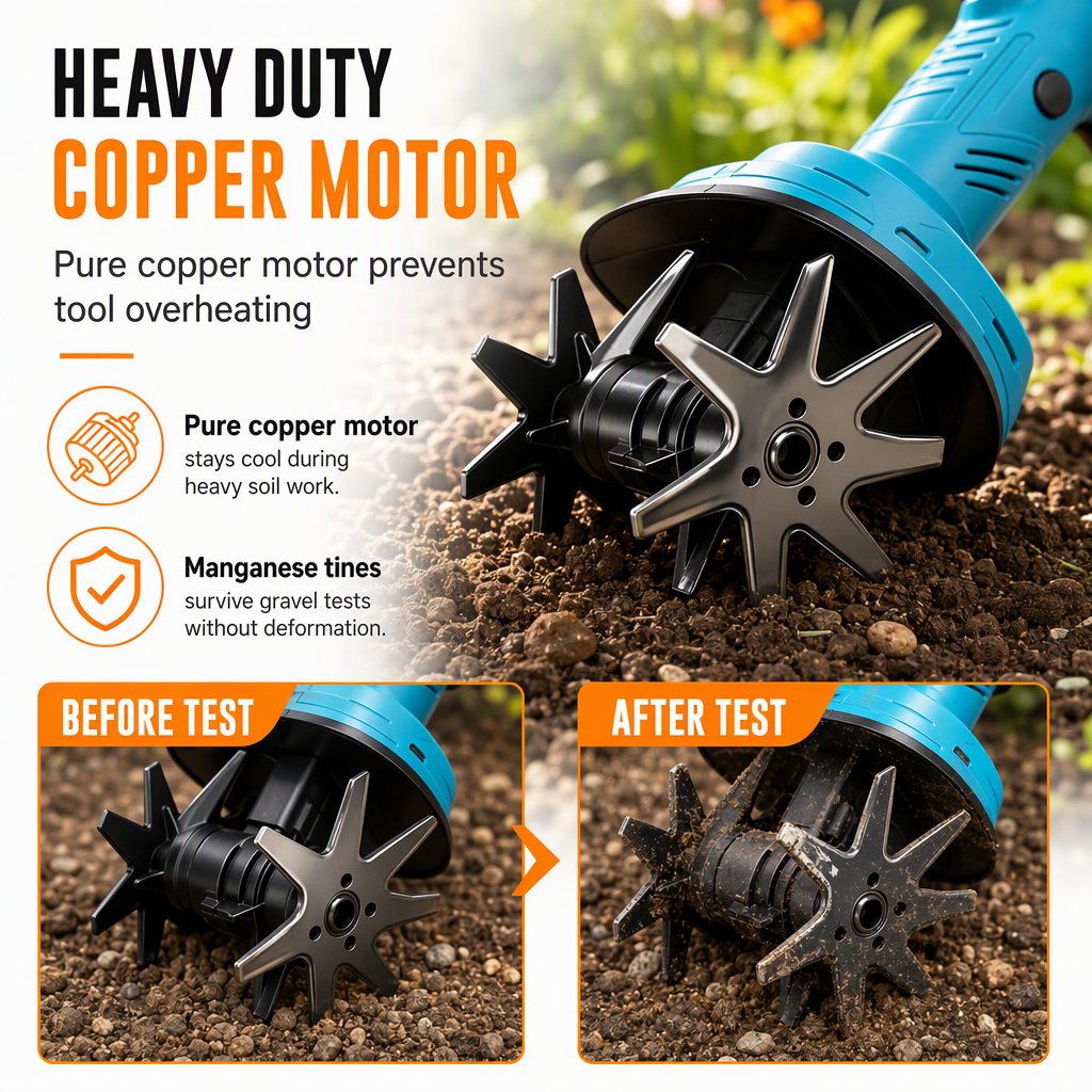 🌱 Kabellose Mini-Gartenfräse mit 21-V-Akku – handlicher Bodenlockerer & Unkrautentferner für Garten & Beet