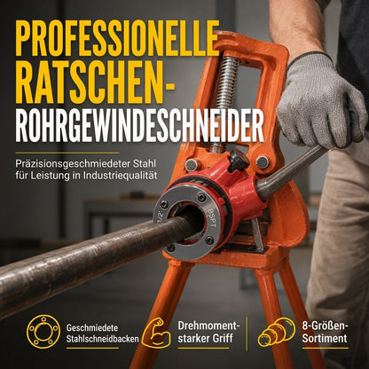 📢📢50% RABATT !!⏰Manuelles Gewindeschneidwerkzeug-Set für Rohre mit Ratschengriff und Schneideisenköpfen