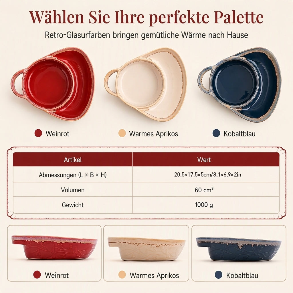 🍽️Retro Keramik-Auflaufform mit Einzelgriff – Schadstofffrei backen & sicher servieren
