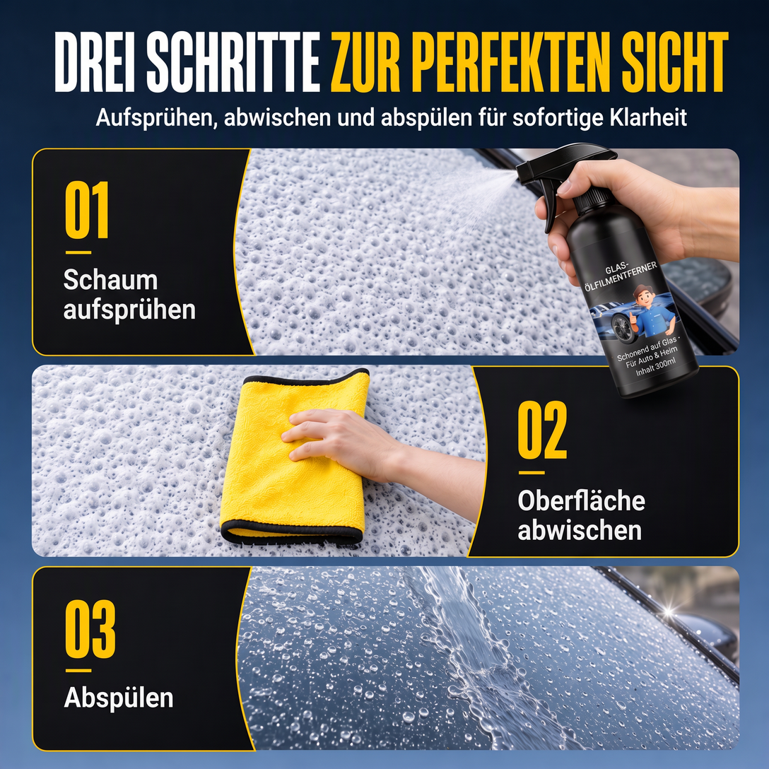 📢📢50% RABATT !!⏰Auto Glas Ölfilm Entferner Spray – starker Scheibenreiniger gegen Verschmutzungen und Insektenrückstände für klare Sicht beim Fahren