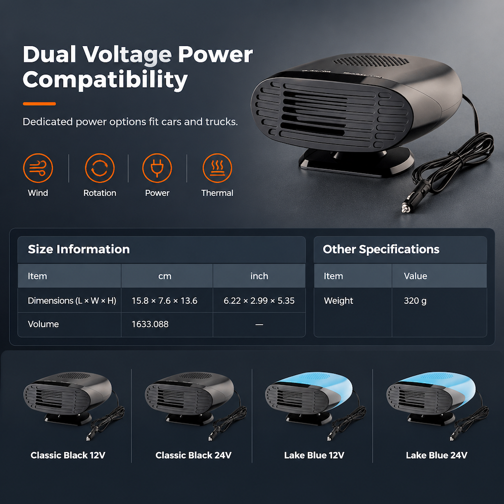 ⏳Zeitlich begrenztes Angebot⏳ Mini-Auto-Heizlüfter für die Windschutzscheibe – schwenkbarer Fuß, 12 V oder 24 V, Schwarz oder Blau