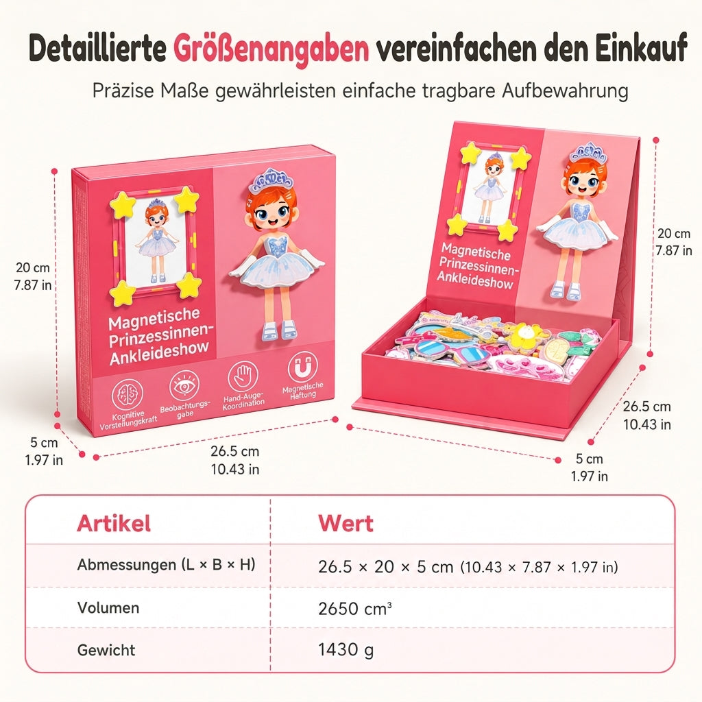 ⏳Zeitlich begrenztes Angebot⏳ 🧲 Magnetisches Prinzessinnen-Anzieh-Spiel: Sauberes, tragbares Gehäuse, geeignet für Alter 3-6, kreatives Spiel