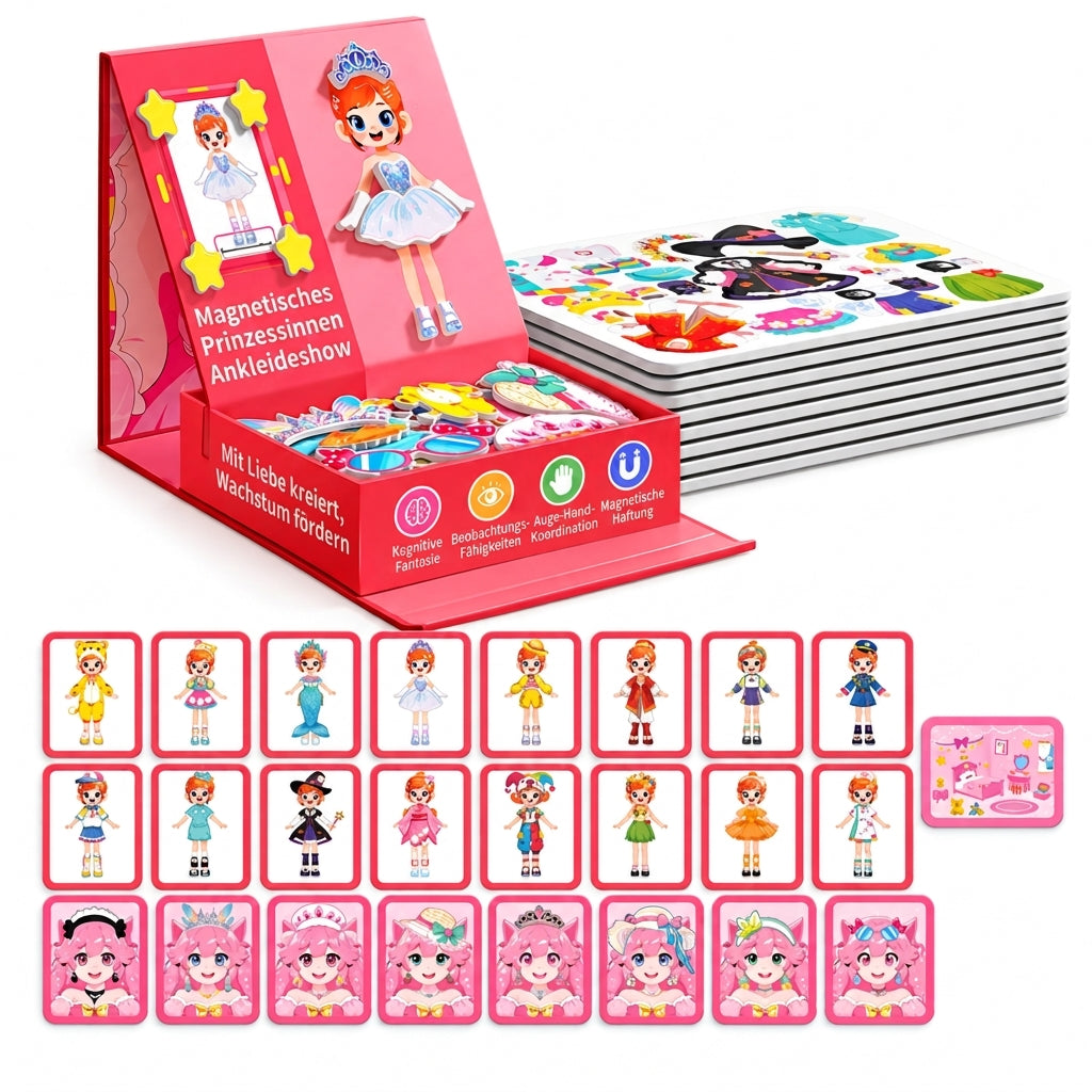 ⏳Zeitlich begrenztes Angebot⏳ 🧲 Magnetisches Prinzessinnen-Anzieh-Spiel: Sauberes, tragbares Gehäuse, geeignet für Alter 3-6, kreatives Spiel