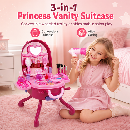 ⏳Zeitlich begrenztes Angebot⏳ 🎀Schminkkoffer mit Spiel-Schminktisch für Kinder – Tragbares Rollenspiel-Set für Mädchen