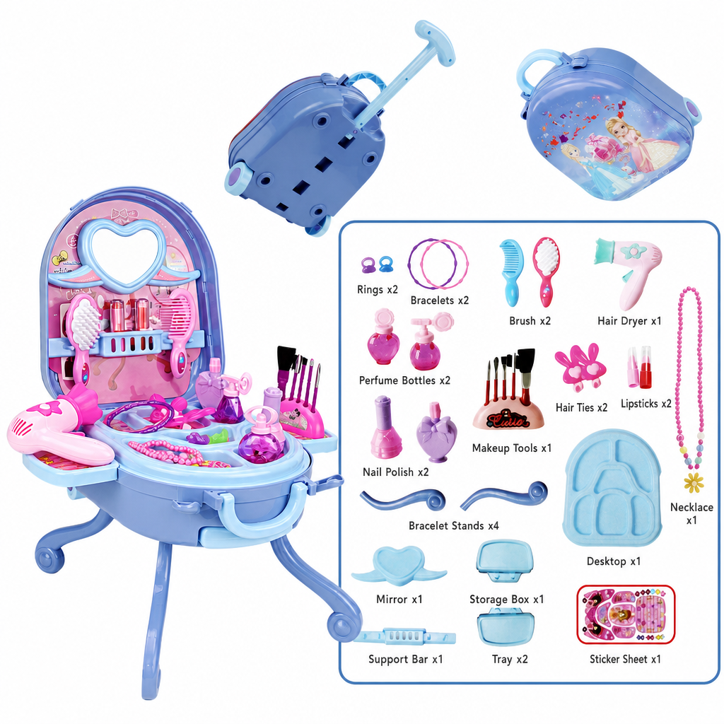 ⏳Zeitlich begrenztes Angebot⏳ 🎀Schminkkoffer mit Spiel-Schminktisch für Kinder – Tragbares Rollenspiel-Set für Mädchen