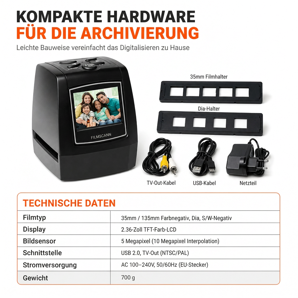 📢📢50% RABATT !!⏰Tragbarer 35mm 135mm Filmscanner mit 2,36-Zoll-LCD-Bildschirm für Negative und Dias
