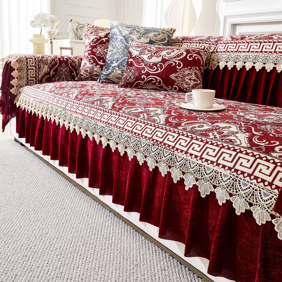50% RABATT! 🛋️ Sofakissen mit europäischem Blumenmuster & Volant – romantisch & dekorativ für Couch & Sessel