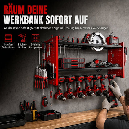 📢📢 50 % RABATT 🛠️ Wandmontiertes Werkzeugregal aus Stahl – Bohrer & Werkzeuge platzsparend aufbewahren