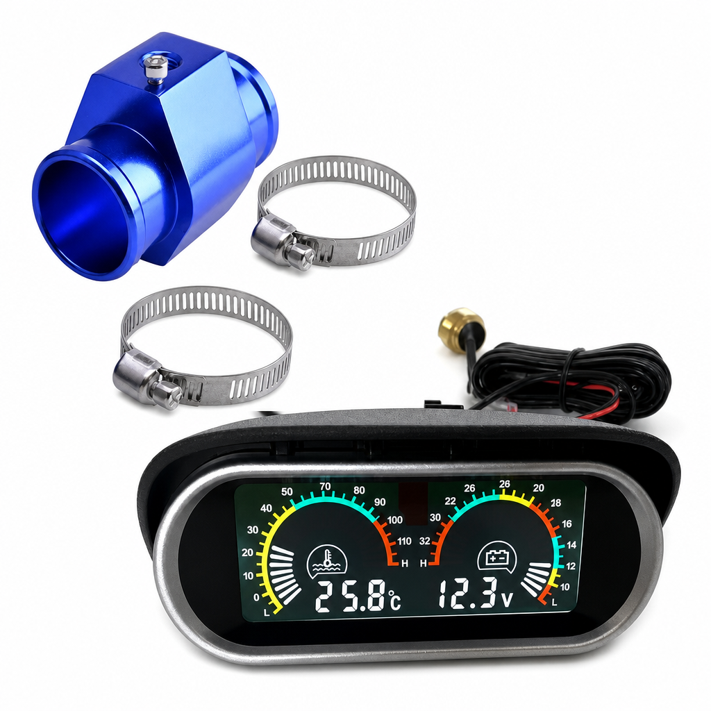 🌡️ 50% RABATT! 📟 12V/24V LCD-Anzeige – Wassertemperatur & Spannung mit T-Stück ✨